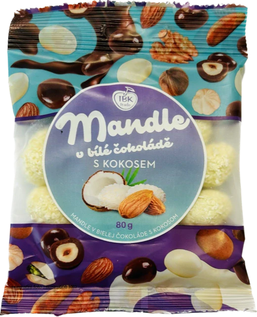 IBK Mandle v bílé čokoládě s kokosem 80g