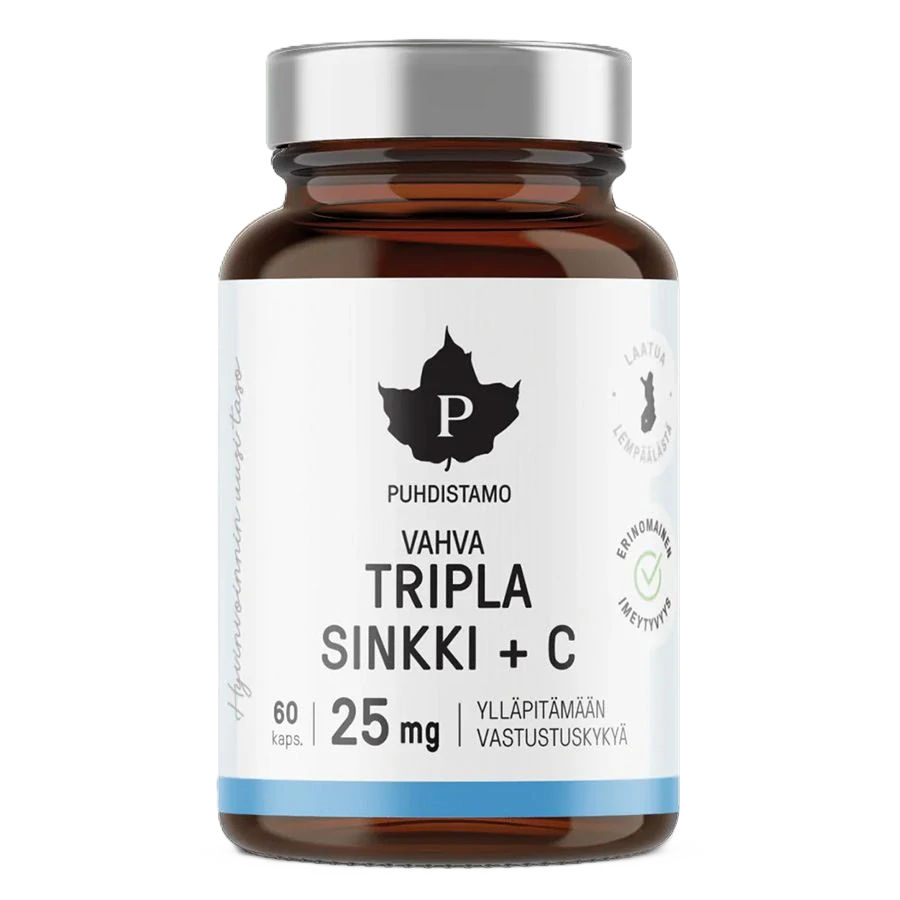 Puhdistamo Triple Zinc 25mg + Vitamin C 60 kapslí (Zinek s vitamínem C)