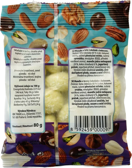 IBK Mandle v bílé čokoládě s kokosem 80g