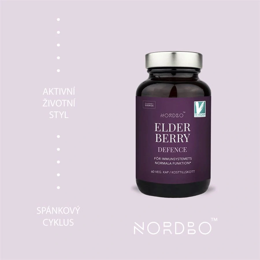 Nordbo Elderberry Defence 60 kapslí (Extrakt z černého bezu + vit. C + zinek)