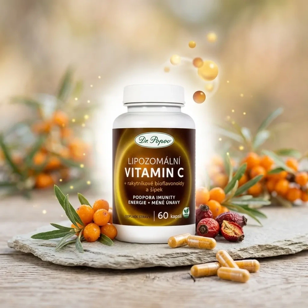 Dr. Popov Lipozomální vitamin C s rakytníkem a šípkem, 60 kapslí